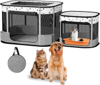 Cat Playpen, Portable Pet Dog Playpen - Grey / 32" × 24" × 22"