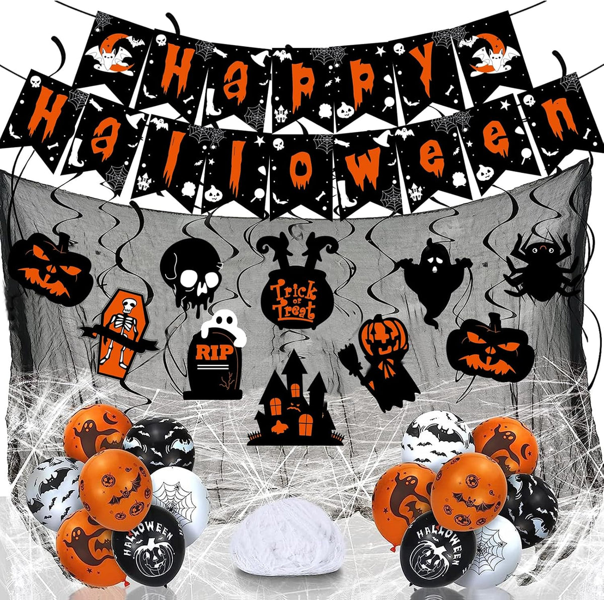 Gusgrop Halloween decorations set with Happy Halloween and Trick or Treat banners and bat garlands