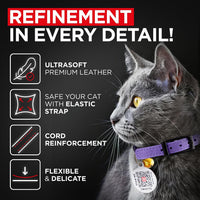 WAUDOG Leather Cat Collar with Bell Elastic Strap Stretchy Kitten - Purple / 6.5" - 8" Without Holder - image 2
