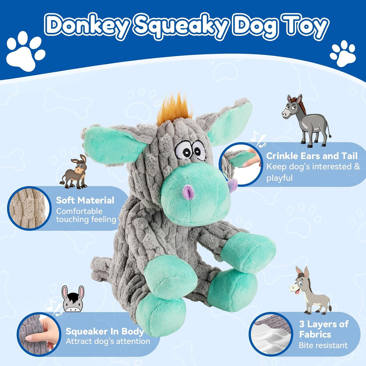 loncoldy Plush Chew Toys for Large Dogs - lake blue - image 2