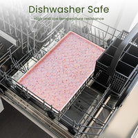 Ptlom Dog Food Mat Anti-Slip Dog Bowl Mats for Food and Water, Waterproof Pet Placemat Prevents Messy Spill to Floor, Silicone Puppy Feeding Tray for Small, Medium and Large Dogs Cats, Pink