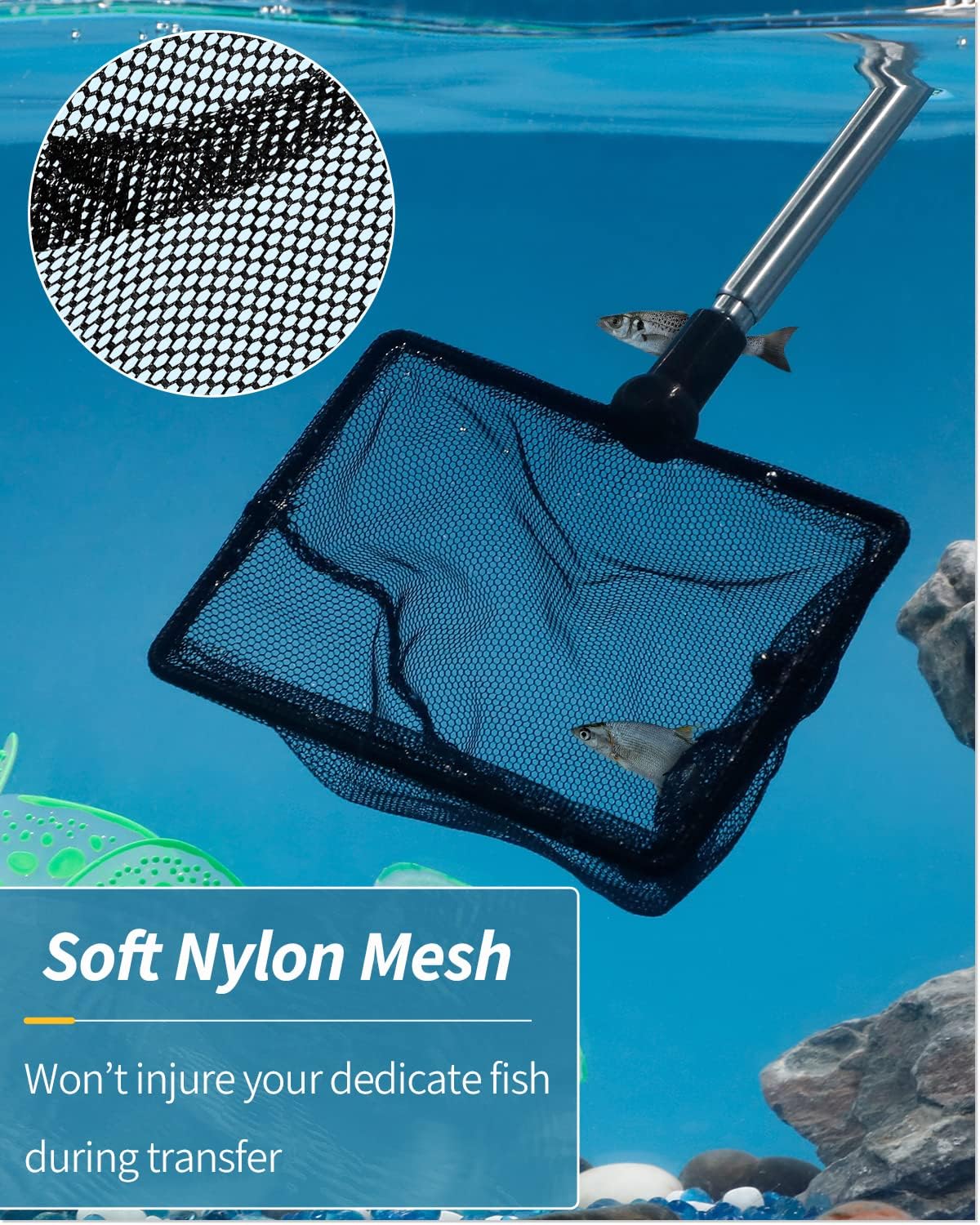 Pawfly Aquarium Fish Net with Extendable 9-24 Inch Long Handle - 4 Inch - image 2