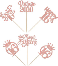 Rose gold glitter vintage 1946 cupcake toppers for an 80th birthday - view 18