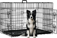 FDW, 48" Foldable Metal Dog Crate, Cage for XL Dogs - Dark Black / 42 Inch Double Door
