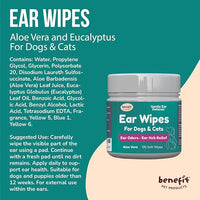Benefit Pet Products Dog Ear Wipes - Ear Cleaner for Dogs to Prevent Infections, Itching & Odor - Aloe & Eucalyptus, Grooming Wipes - 100 Count