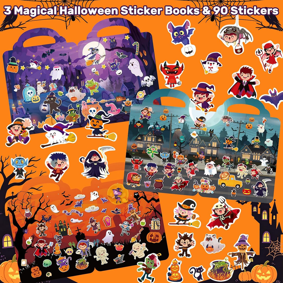 Elfew 3 pack Halloween reusable sticker books for toddlers with puffy stickers - view 16