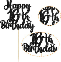 Gyufise 1Pc Happy 80th Birthday Cake Topper Glitter Cheers to 80 - 16th / Black - image 3