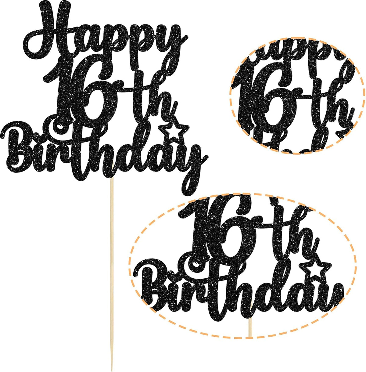 Gyufise 1Pc Happy 80th Birthday Cake Topper Glitter Cheers to 80 - 16th / Black - image 3