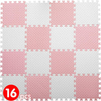 16 Tiles Foam Play Mat, Soft & Safe EVA Foam Mats for Floor - White/Loli Pink