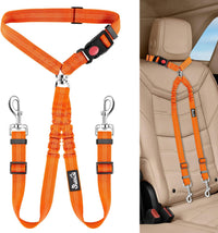 Lukovee Double Dog Car Seat Belt, No Tangle Headrest Restraint – Essentials for Dogs - Orange / 1 Pack