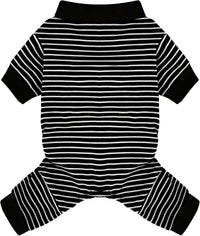 Blue Striped Dog Pajamas: 4-Legged Cotton Stretchable Jumpsuit Pjs - Black Striped / 2XL-(26~38lb) | Chest(~25.5")