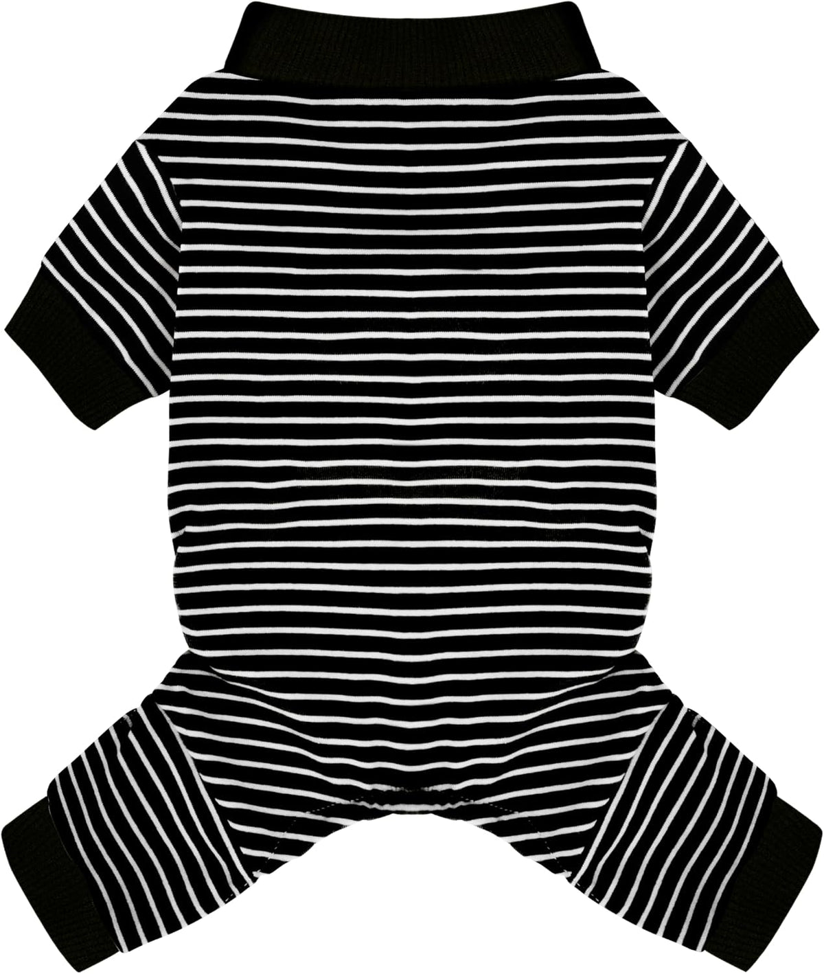 Blue Striped Dog Pajamas: 4-Legged Cotton Stretchable Jumpsuit Pjs - Black Striped / 2XL-(26~38lb) | Chest(~25.5")