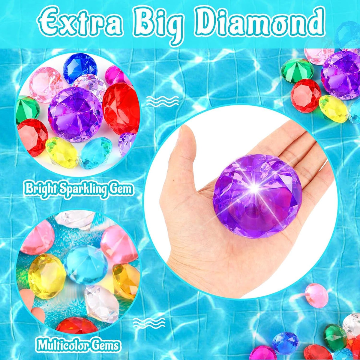 MARFOREVER diving gems pool toys, 15 colorful acrylic diamonds in two sizes - view 7