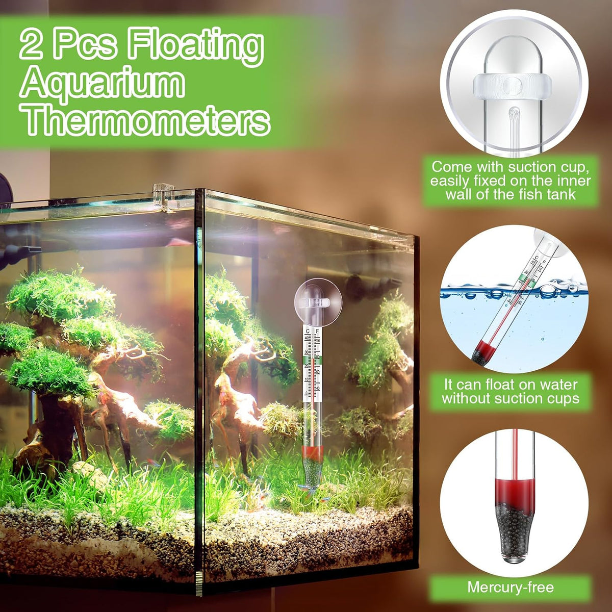 Dreyoo 2 Pack Floating Aquarium Thermometers, 0-43°C/32-110°F – Essentials for Fish - image 3