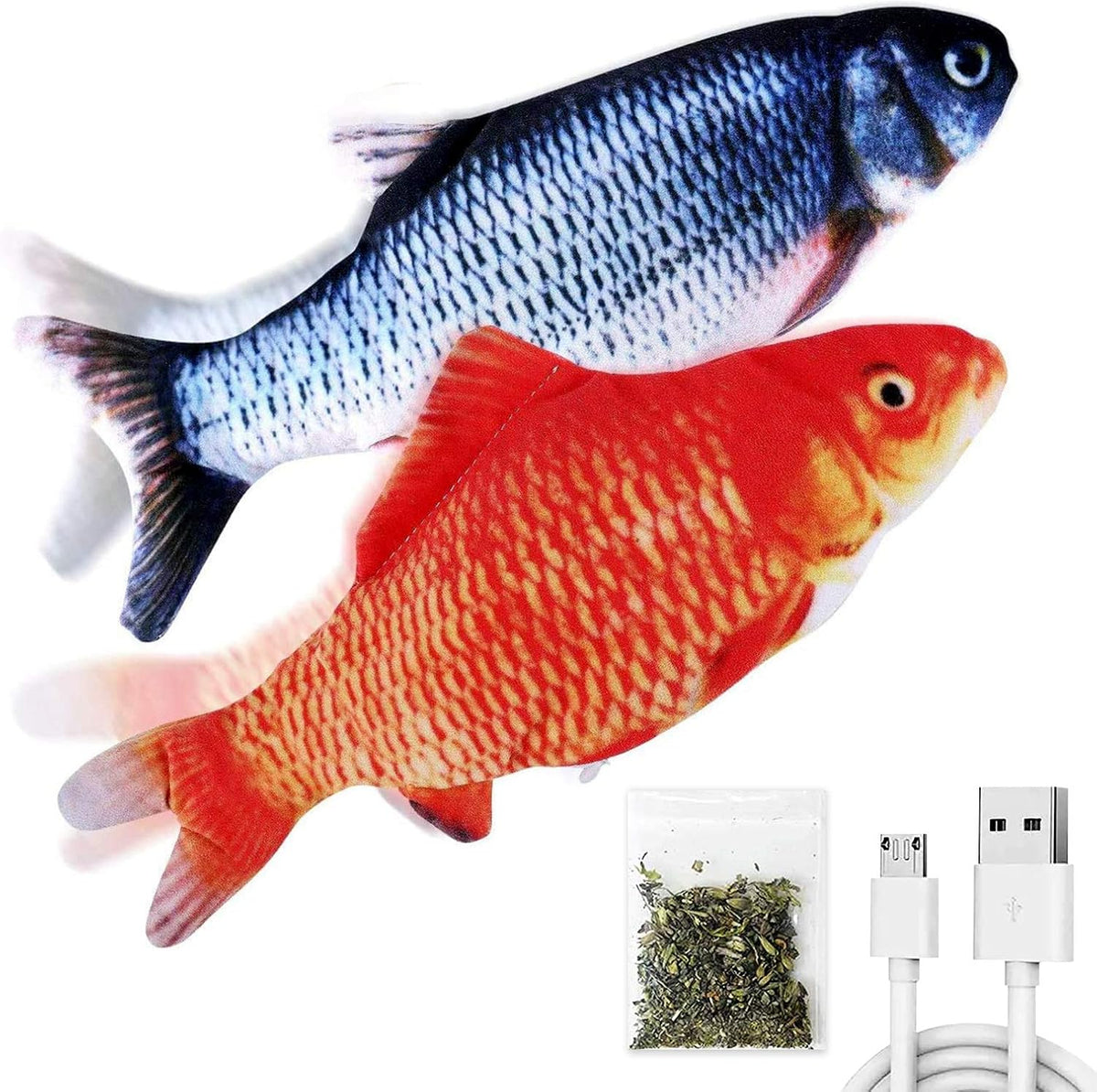 TOOGE 2 Pack 9" Floppy Fish Cat Toys with SilverVine and Catnip - Red Carp + Carp