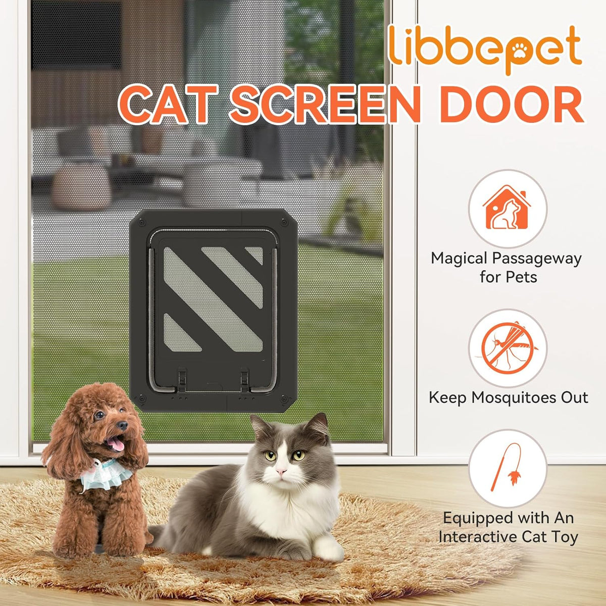LIBBEPET black cat door for screen doors with magnetic lockable flap - view 2