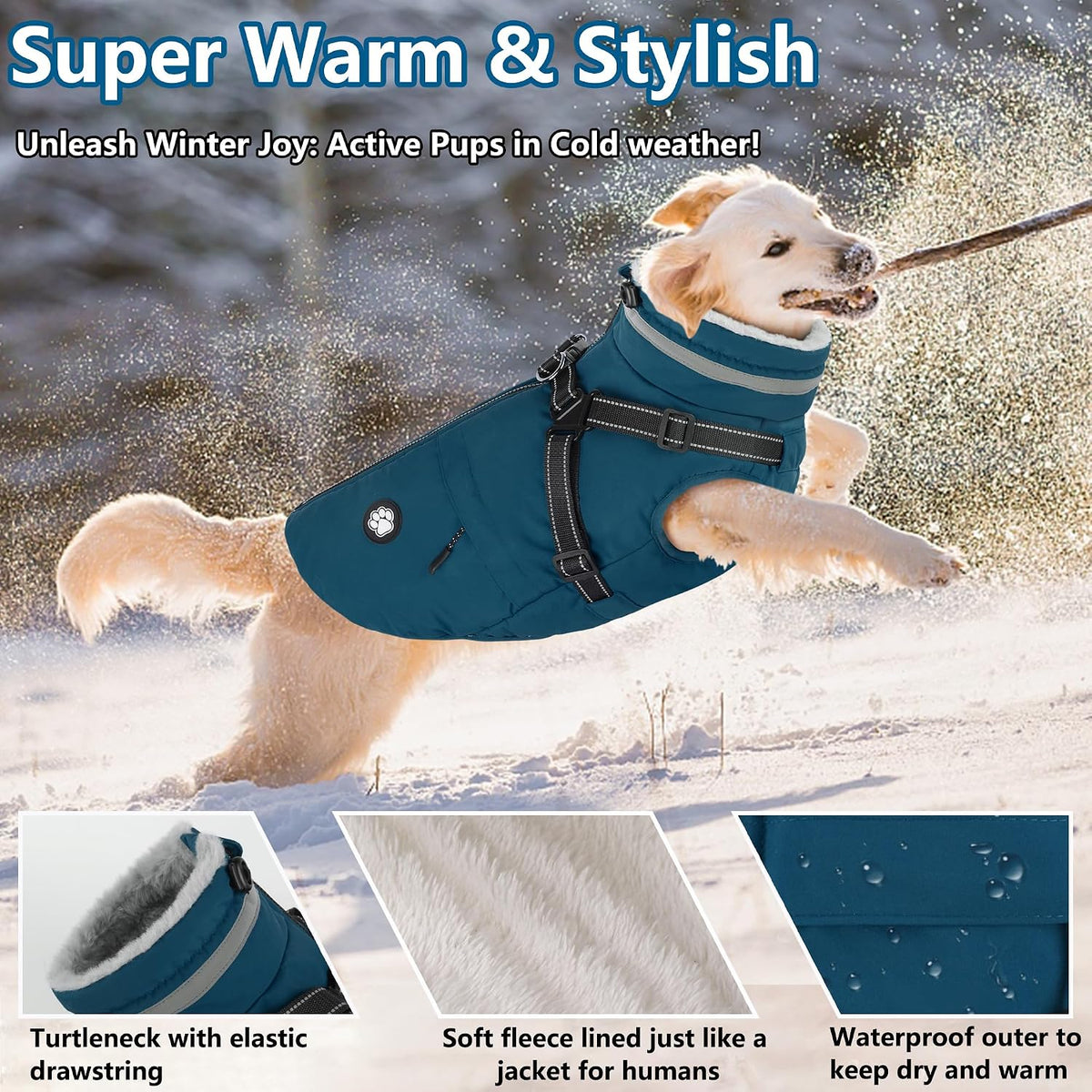 Dogcheer Dog Winter Coat with Harness - Navy Blue / XXX-Large(Chest:42.9", Back:26.7" Neck:26.7") - image 3