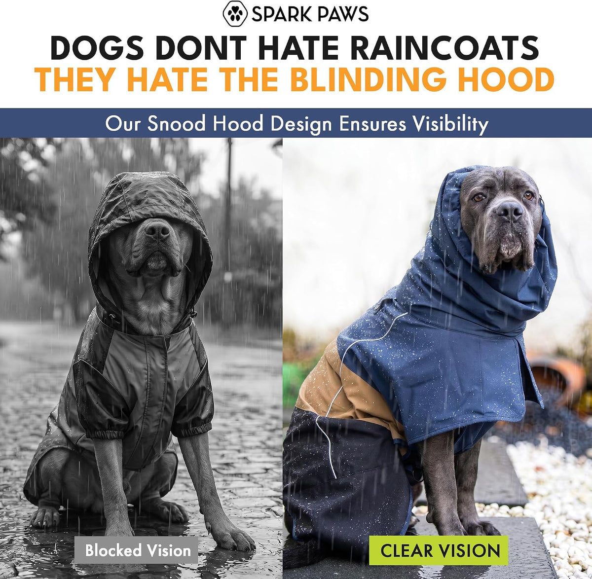 Spark Paws Dog Raincoat, Waterproof Rain Jacket w/Hood - Blue Gold Black / 4XL - image 2
