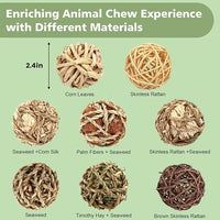 VESPRO Bunny Chew Grass Balls, (8 Pcs) Rolling Chew Toys for Small Animals, Natural Chew Grass Toys and Bunny Treats for Rabbits, Guinea Pigs, Chinchillas, Hamsters, Mice Teeth Grinding