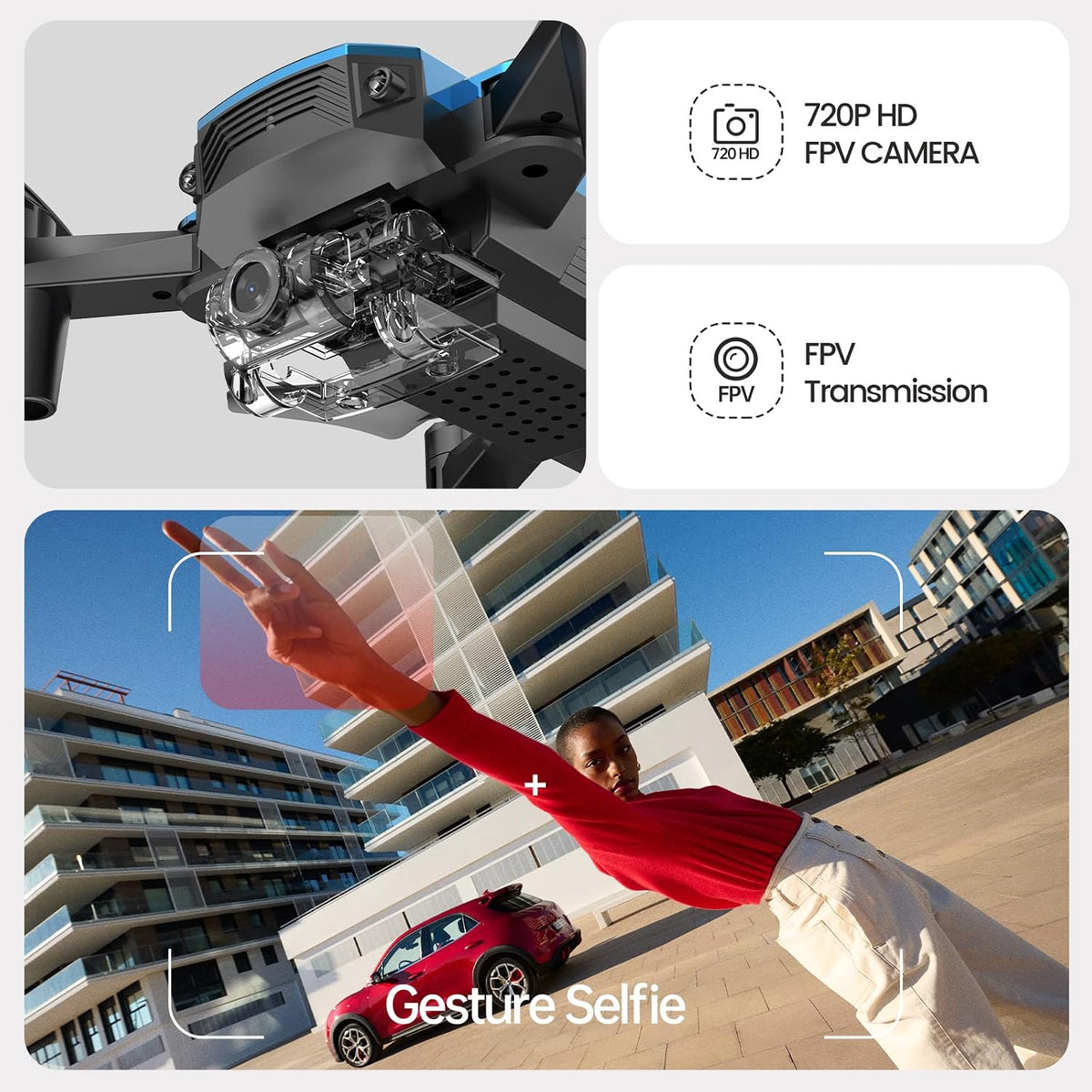 DEERC D20 Mini Drone for kids 1080P HD FPV Camera Remote Control - D20-Blue - image 3