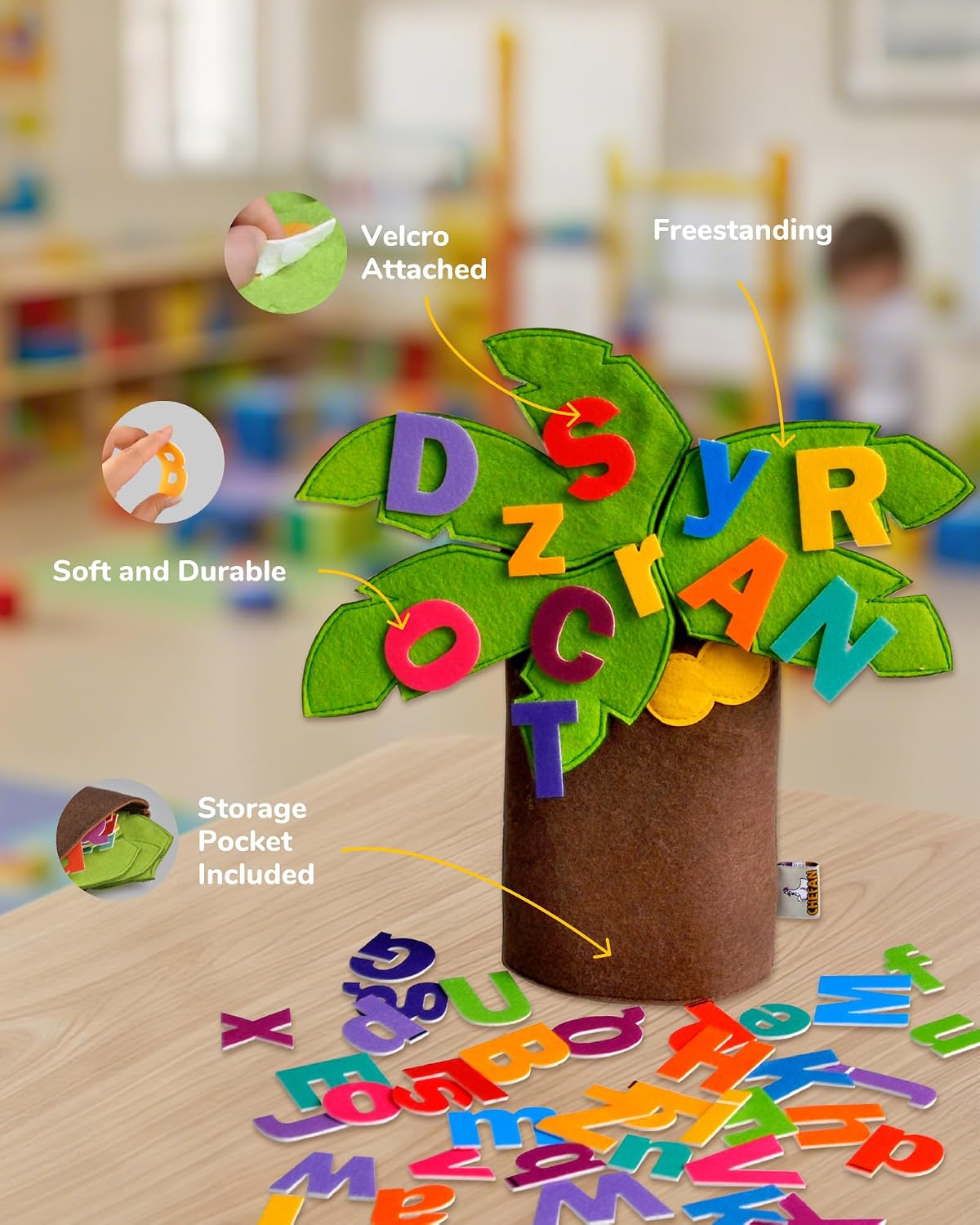 CHEFAN felt letter tree, standing coconut tree with uppercase and lowercase felt alphabet letters - view 7