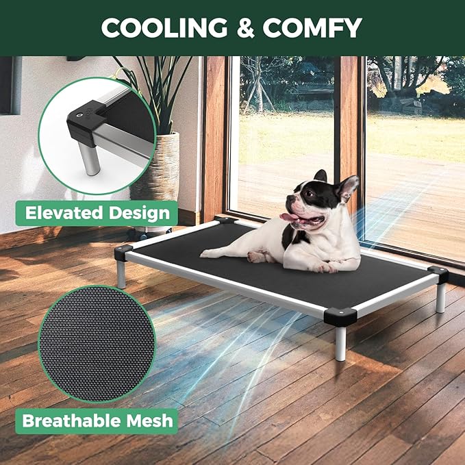 FXW TitanNest Chew-Proof Elevated Dog Bed, Raised Cot for Indoor/Outdoor/Camping Use, Durable & Waterproof Cooling Pet Bed for Small Dogs, 36.0" L x 24.0" W x 4.5" H, Black
