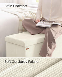 SONGMICS MAZIE Collection - Storage Ottoman Bench, Foldable Foot Rest, 15 x 43 x 15 Inches, End of Bed Bench, Storage Chest, Load 660 lb, Living Room, Bedroom, Entryway, Cream White ULSF604W01