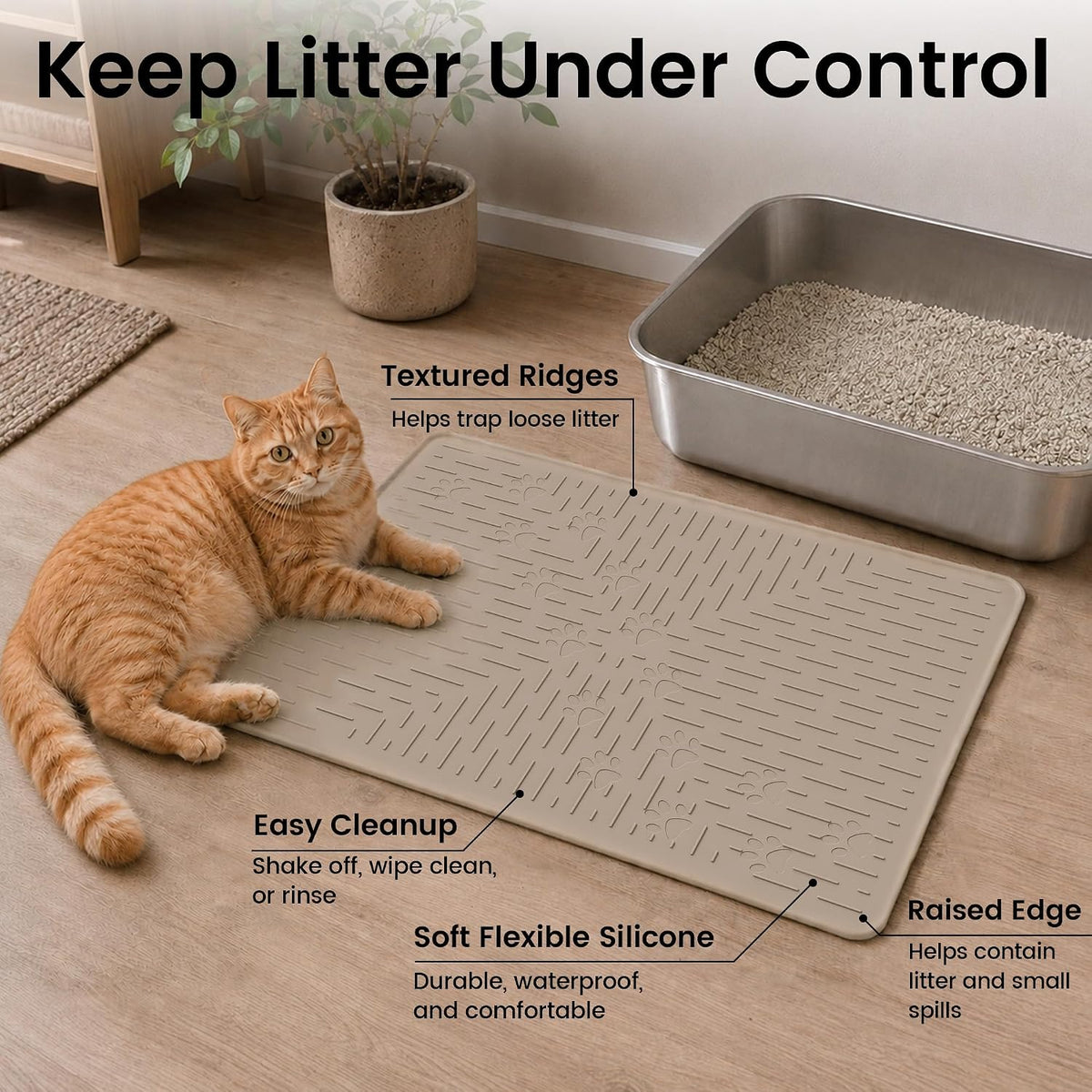 OHMO Large Cat Litter Mat - Beige / 23.5x16" - image 2