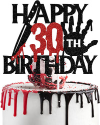 Black glitter Killer Happy 13th Birthday cake topper for a horror Halloween party - view 10