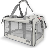 Pet Carrier for Large Cat Soft-Sided Animal Traveling Bag for Medium Cat up to 20lbs / Washable Small Dog Puppy 10 lbs Crate Case with Privacy Curtains for Home Outdoor Travel Beige White