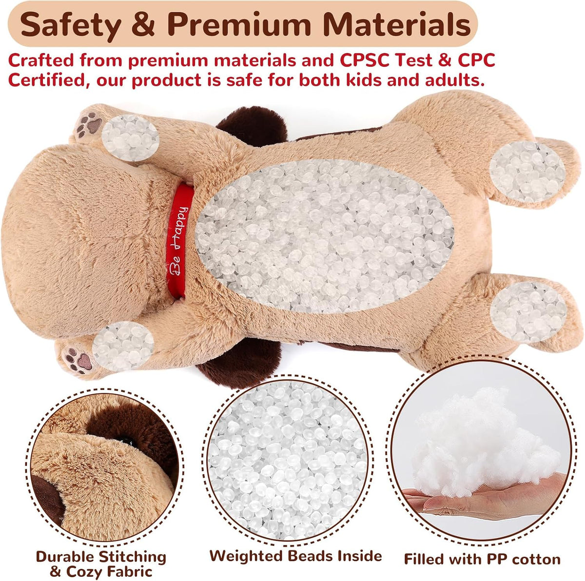 meowtastic Dog Weighted Stuffed Animals, Plush Pillow for Kids – Fun for Kids & Family - Brown Dog / Large / Dog - image 3