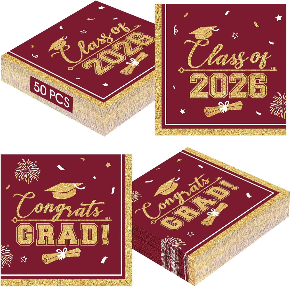 PERFQU Class of 2026 graduation napkins in blue and gold with cap and tassel design - view 5