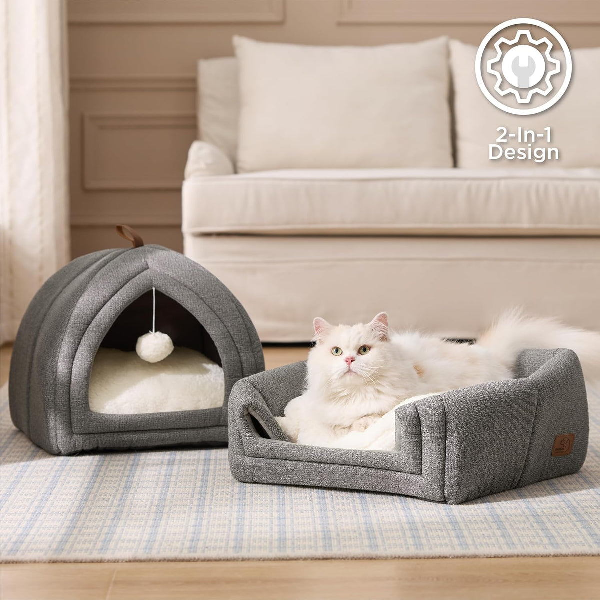 Bedsure 2in1 Cat Beds for Indoor Cats Cave for Kitten with Washable - M(16x16x16) / Navy - image 3