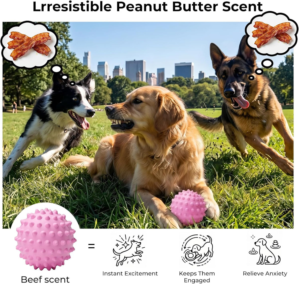 3.5''Durable Squeaky Dog Ball for 25-80lbs Aggressive Chewers – Essentials for Dogs - 1 PC-Bacon-Pink - image 4