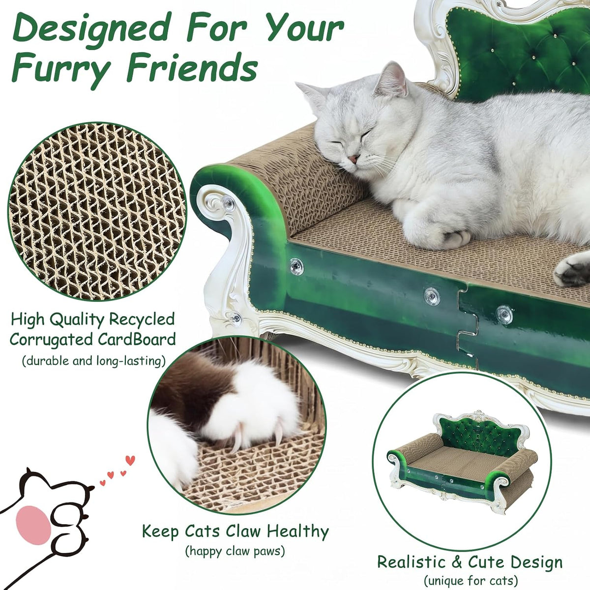 Luxury Cardboard Cat Scratcher Sofa Bed - Green Crown - image 2