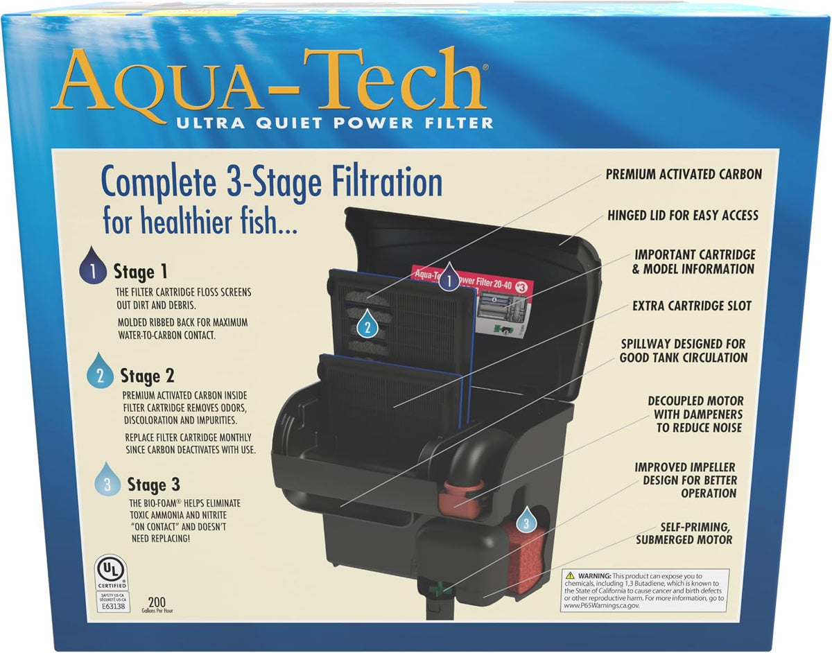 Aqua-Tech Ultra Quiet Power Filter For Aquariums - New - 20 to 40 Gallon - image 2