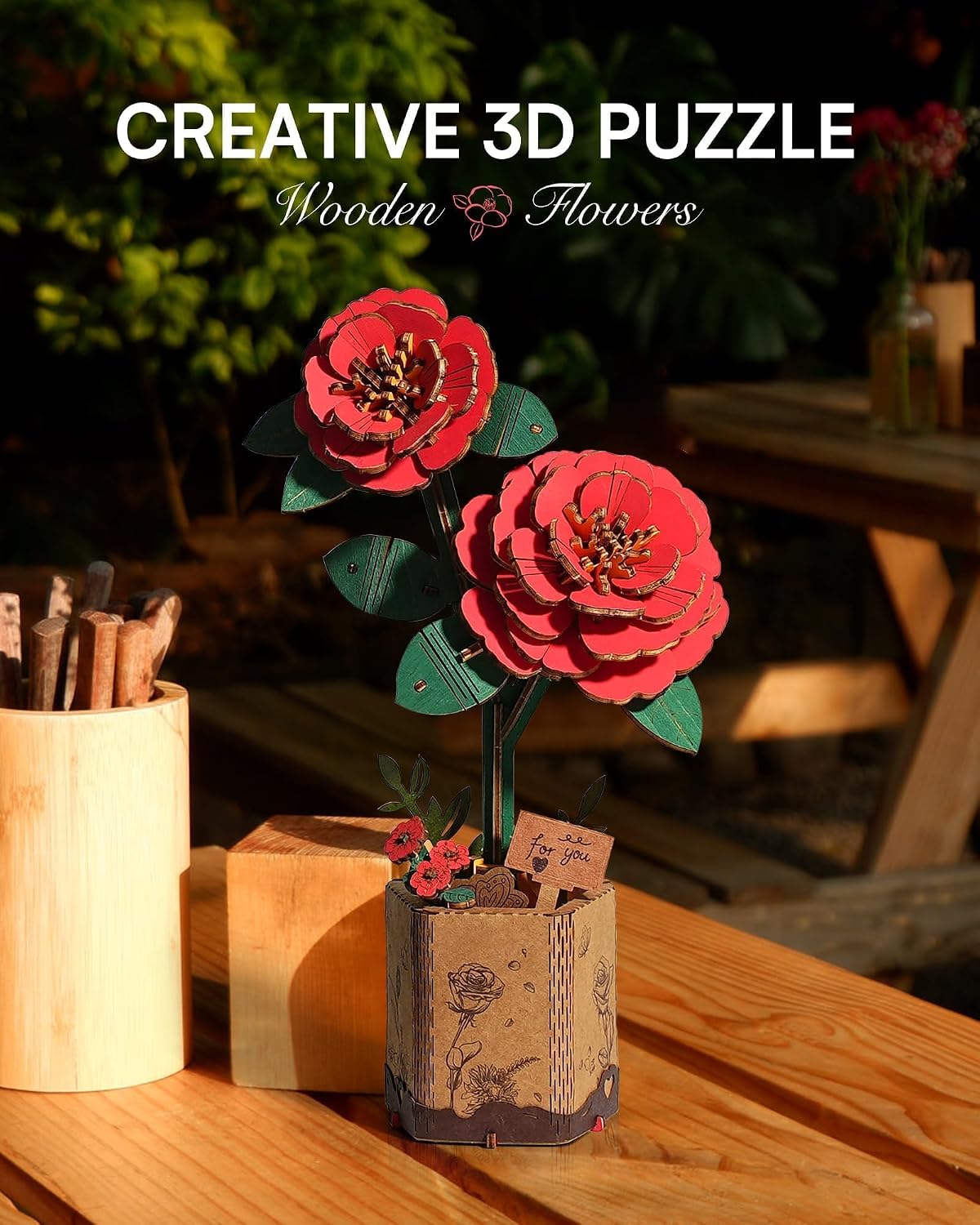 Wowood 3D wooden pink lily flower puzzle assembled model - view 17