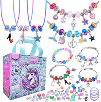 AIPRIDY 150 Pieces Charm Bracelet Making Kit - 208 Pieces Pink+Aqua Unicorn