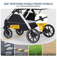T5 Luxury Pet Stroller for Medium Dog Under 60lbs or 2 Small Dogs & Cats with 180 ̊Canopy, Sun Shades, Auto-Folding Stroller for Multiple Pets（Beige）