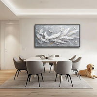 Quorin Feather Dove Bird Large Wall Art White Gray Holy Wings Pictures Peaceful Birds Flying Wall Decor Canvas Print Painting Artwork for Bathroom Living Room Bedroom 60L x 30W