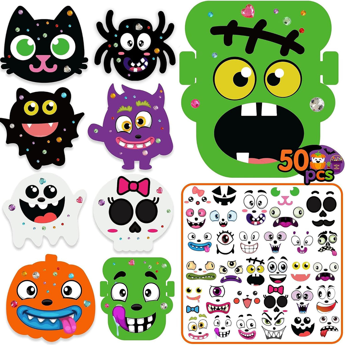 Halloween foam craft kit with pumpkin, cat, witch and ghost boards and stickers