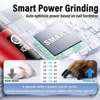 Casfuy Smart 6-Speed Dog Nail Grinder with LED Lights Safe - Red - image 3