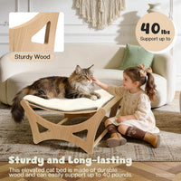 Cat Hammock Bed, Wooden Elevated Cat Beds with Natural Sisal Scratching Mat, Cats Scratcher Bed - Natural Wood - image 4
