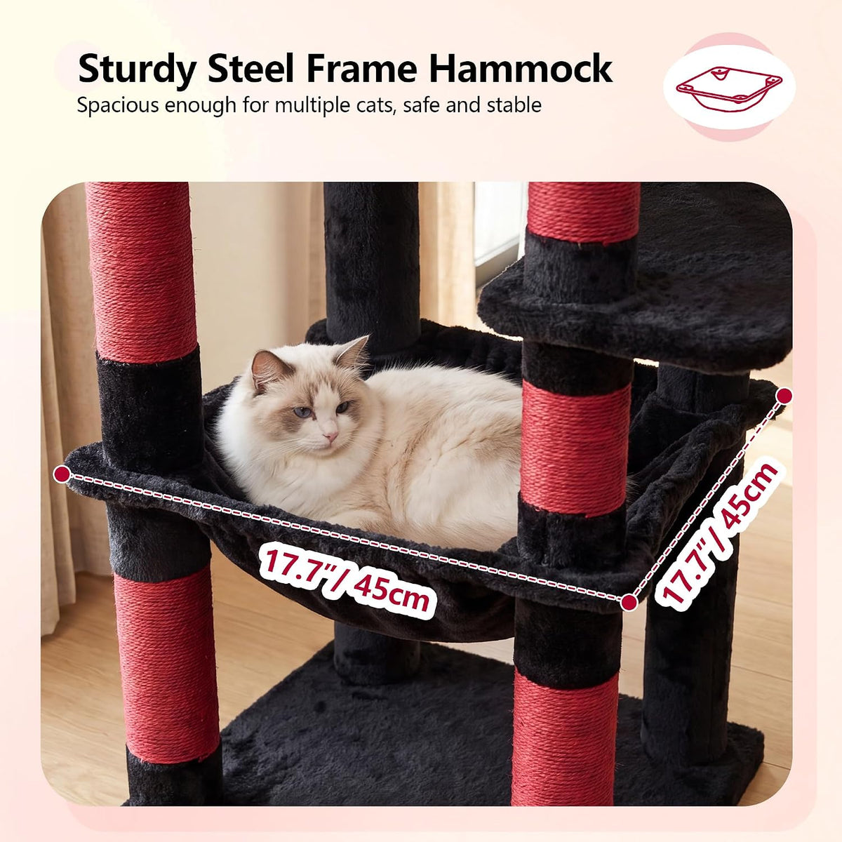 Heybly 53.1" Corner Cat Tree for Large Cats - Black and Red / 53 inch - image 3