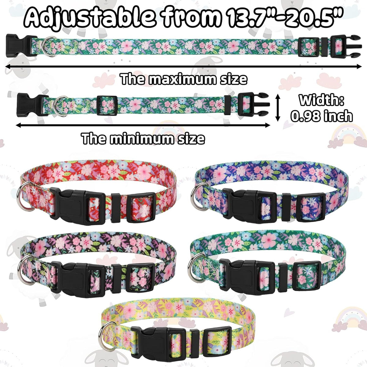 5 Pack Reflective Goat Collars with Bells, Anti-Lost Pet Collar - Floral Pattern - image 2
