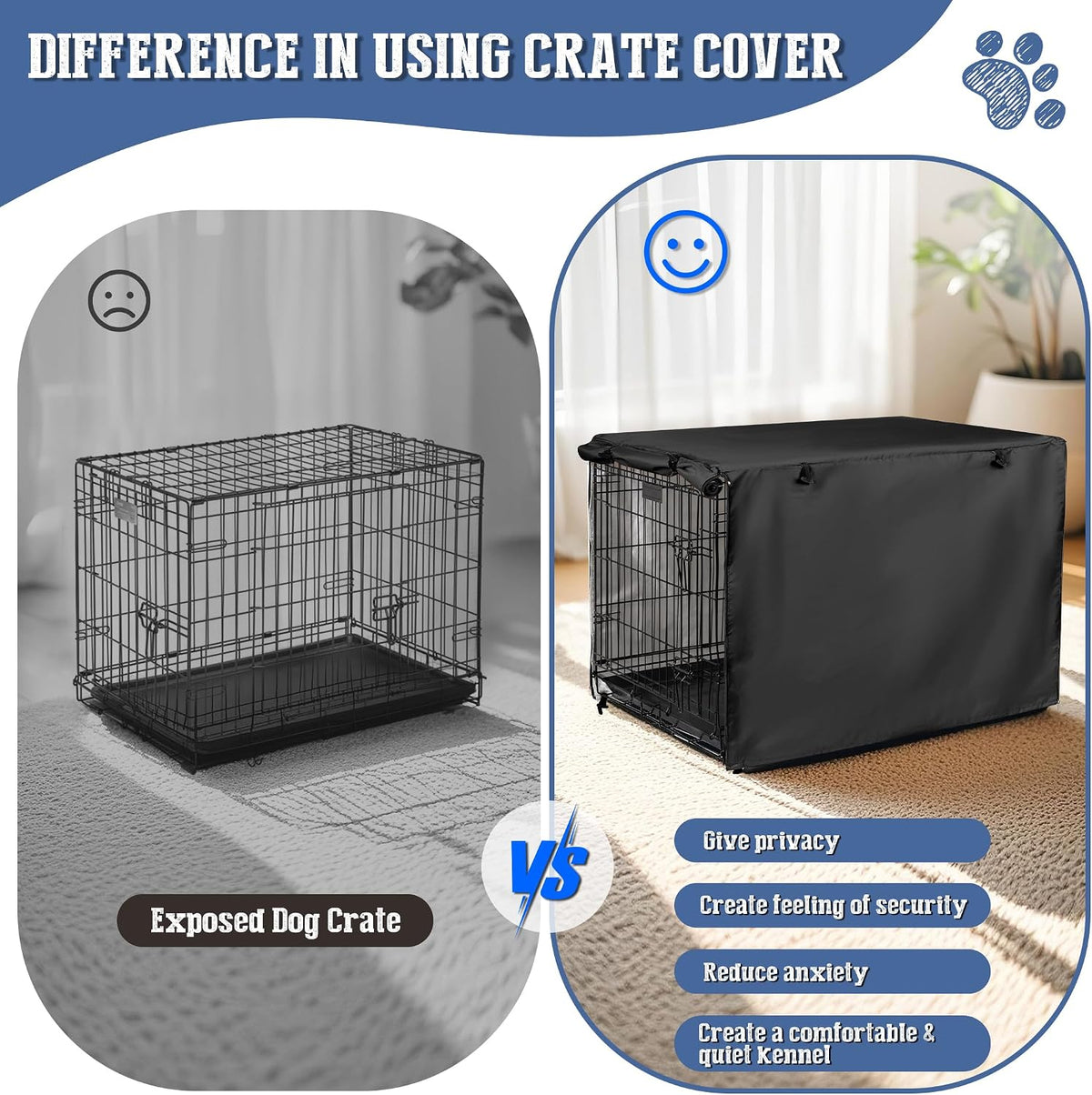 kefit Dog Crate Cover, Privacy & Light-Blocking Cover for Wire Dog Kennel/Cage, Fits Standard 48" - Black / 42 inch - image 3