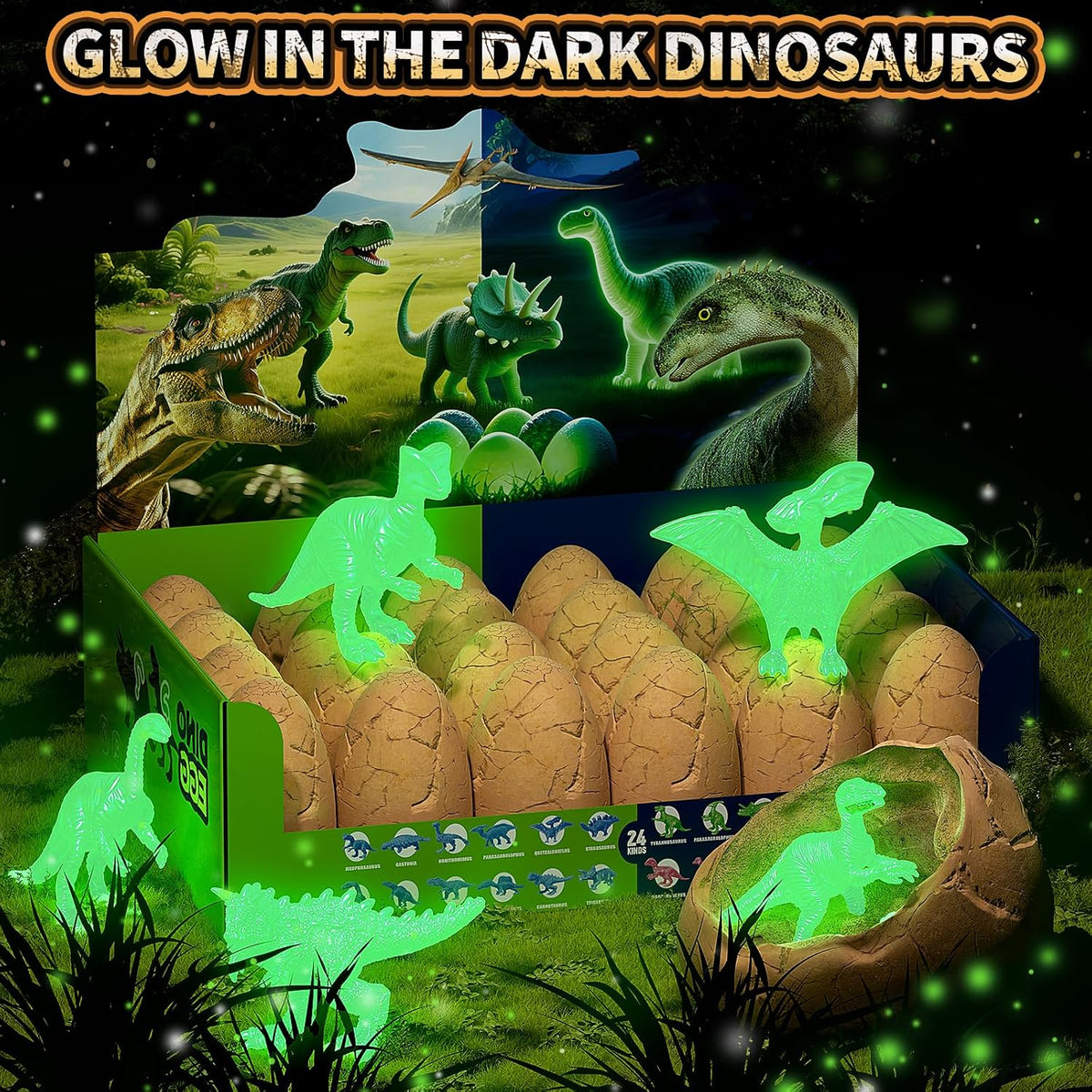 24 Dinosaur Eggs Dig Kit Toys for Kids - 24 Dinosaur Eggs(Glow in The Dark) - image 2
