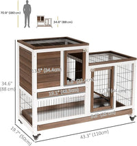 PawHut Wooden Rabbit Hutch Elevated Bunny Cage Indoor Small Animal Habitat with Enclosed Run with Wheels, Ramp, Removable Tray Ideal for Guinea Pigs, Brown
