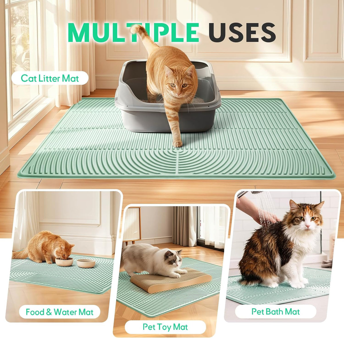 Cat Litter Mat,47" x 35" Extra Large Silicone Waterproof Litter Trapping Mat for Scatter Control - 40" x 28" / Khaki - image 3