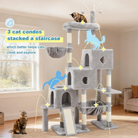 Hey-brother Cat Tree Tower with 3 Condos - 74.8 inches / Light Gray - image 3